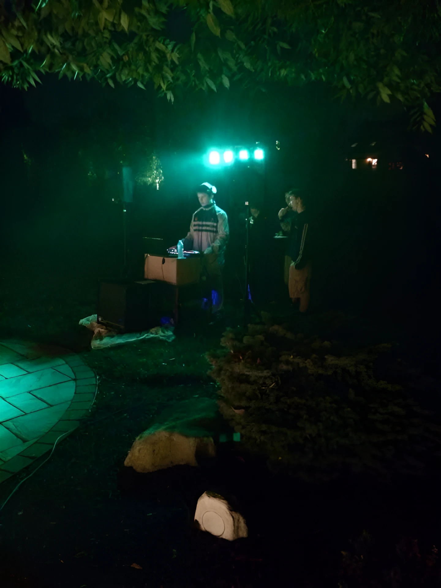 Vertical live portrait of Jason Kushy mid-set as a house music DJ